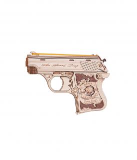Puzzle 3D,  mecanic, din lemn, Pistolet, 125 piese