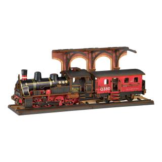 Puzzle 3D, mecanic, din lemn, Tren cu aburi, 405 piese