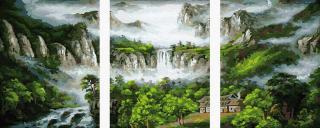 Set 3 picturi pe numere, cu sasiu, Cascada in munti, 50 x 120 cm