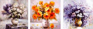 Set 3 picturi pe numere, cu sasiu, Set de flori, 50x150 cm