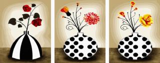 Set 3 picturi pe numere, cu sasiu, Vaze cu flori, 50 x 120 cm