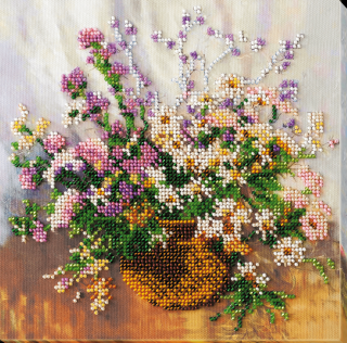 Set broderie cu margele cusute, Buchet delicat, 20x20 cm