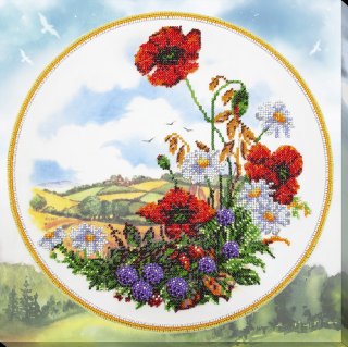 Set broderie cu margele cusute, Dimineata de vara, 31x31cm