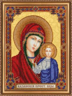Set broderie cu margele cusute, Fecioara cu pruncul, 19x25 cm