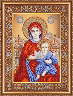 Set broderie cu margele cusute, Fecioara Maria, 28x38 cm