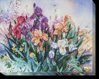 Set broderie cu margele cusute, Gradina dimineata, 35x27 cm