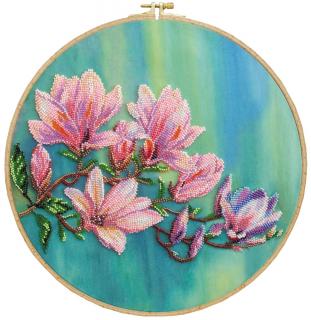 Set broderie cu margele cusute, Magnolie, 33x33 cm