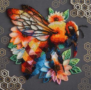 Set broderie cu margele cusute, Miere, 20x20 cm