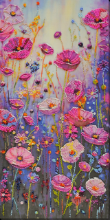 Set broderie cu margele cusute, Moment de primavara, 22x45 cm