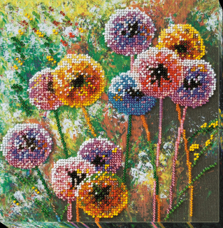 Set broderie cu margele cusute, Papadii, 20x20 cm