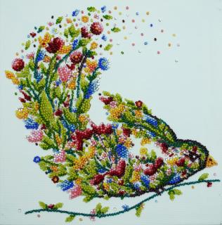 Set broderie cu margele cusute, Pasare cantatoare, 20x20 cm