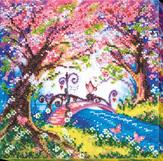 Set broderie cu margele cusute, Pod spre primavara, 20x20 cm