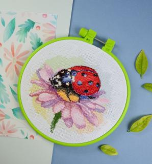 Set broderie in cruciulita, cu gherghef, Buburuza, 17x17 cm