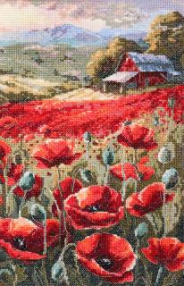 Set broderie in cruciulita, Maci la apus, 19x30 cm