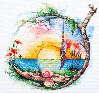 Set broderie in cruciulita, Paradis insorit, 25x25 cm