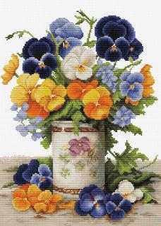 Set de brodat in cruciulita, Buchet de panselute, 23x30cm