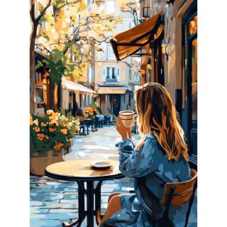 Set goblen cu diamante, cu sasiu, Cafenea de vara, 30x40 cm
