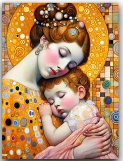 Set goblen cu diamante, cu sasiu, Dragoste de mama - stil Klimt, 40x50 cm