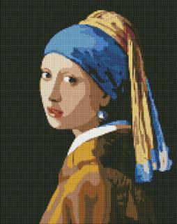 Set goblen cu diamante, cu sasiu, Fata cu cercel de perla - Vermeer, 40x50 cm