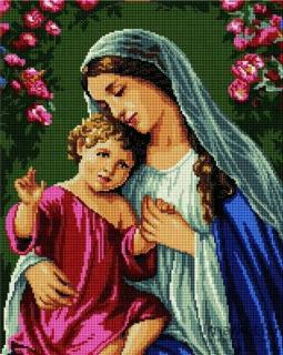 Set goblen cu diamante, cu sasiu, Fecioara Maria si Iisus, 40x50 cm