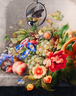 Set goblen cu diamante, cu sasiu, Flori si fructe - Herman Henstenburgh, 40x50 cm