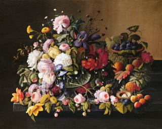 Set goblen cu diamante, cu sasiu, Flori si fructe - Severin Roesen, 40x50 cm