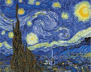 Set goblen cu diamante, cu sasiu, Noapte instelata - Van Gogh, 40x50 cm
