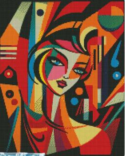 Set goblen cu diamante, cu sasiu, Portret abstract in stil Picasso, 40x50 cm