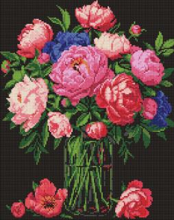 Set goblen cu diamante, cu sasiu, Splendoarea bujorilor, 40x50 cm