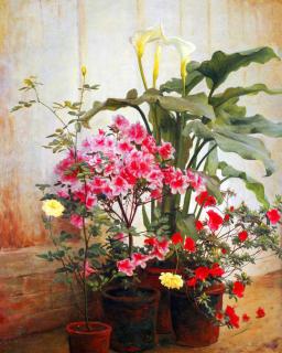 Set goblen cu diamante, cu sasiu, Un colt de sera - George Cochran Lambdin, 40x50 cm