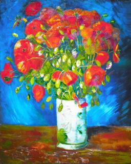 Set goblen cu diamante, cu sasiu, Vaza cu maci - van Gogh, 40x50 cm