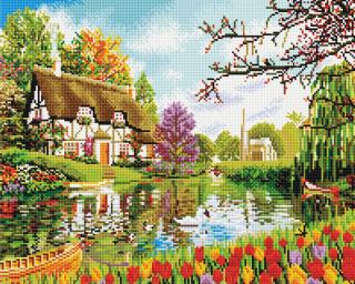 Set goblen cu diamante, cu sasiu, Viata la tara, 40x50 cm