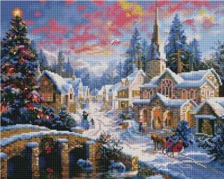 Set goblen cu diamante, cu sasiu, Vreme de Craciun, 40x50 cm
