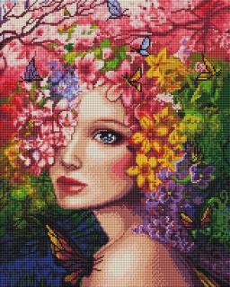 Set goblen cu diamante, cu sasiu, Zana primaverii, 40x50 cm