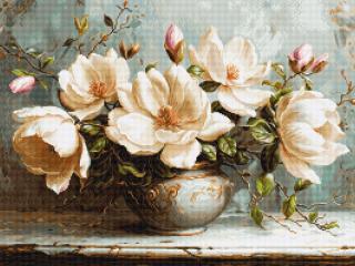 Set goblen de cusut, cu diagrama, Magnolii misterioase, 26,5x20 cm