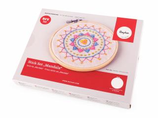 Set pentru brodat imprimat, cu gherghef, Mandala, O13,5cm