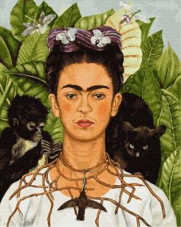 Set pictura pe numere, cu sasiu, Autoportret cu colier de Spini - Frida Kahlo, 40x50 cm