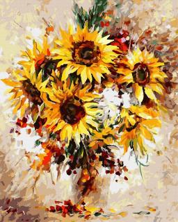 Set pictura pe numere, cu sasiu, Buchet de floarea soarelui - Leonid Afremov, 40x50 cm