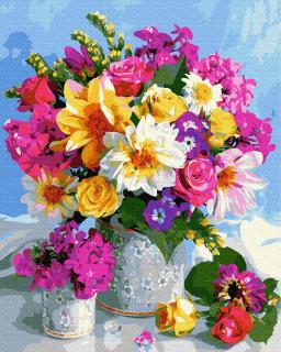 Set pictura pe numere, cu sasiu, Buchet in culori de vara, 40x50 cm