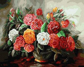 Set pictura pe numere, cu sasiu, Buchet luxuriant de trandafiri, 40x50 cm