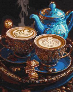 Set pictura pe numere, cu sasiu, Cafea si ciocolata - extra culori metalizate, 40x50 cm