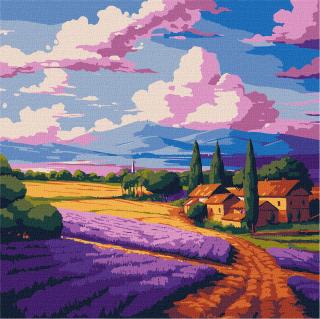 Set pictura pe numere, cu sasiu, Camp de lavanda, 30x30 cm