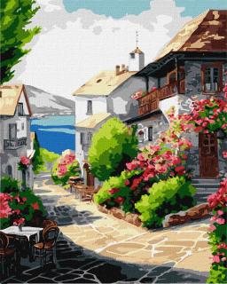 Set pictura pe numere, cu sasiu, Casa langa mare, 40x50 cm
