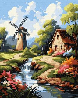 Set pictura pe numere, cu sasiu, Casa langa moara, 40x50 cm