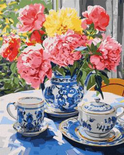 Set pictura pe numere, cu sasiu, Ceai pe veranda, 40x50 cm