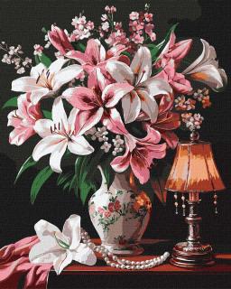 Set pictura pe numere, cu sasiu, Crini regali, 40x50 cm