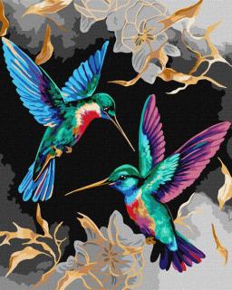Set pictura pe numere, cu sasiu, Dans de colibri- extra culori metalizate, 40x50 cm