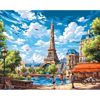 Set pictura pe numere, cu sasiu, Dimineata in Paris, 40x50 cm