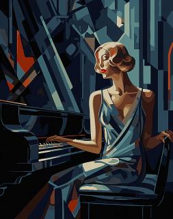 Set pictura pe numere, cu sasiu, Femeie la pian - Art Deco, 40x50 cm