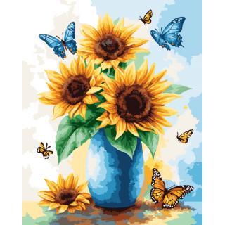 Set pictura pe numere, cu sasiu, Floarea soarelui, 40x50 cm